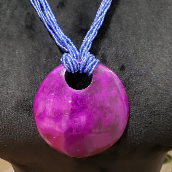 Womens Fashion Chunky Multi Strand Elegant Blue Seed Beaded Big Pendant Necklace - Picture 3 of 6